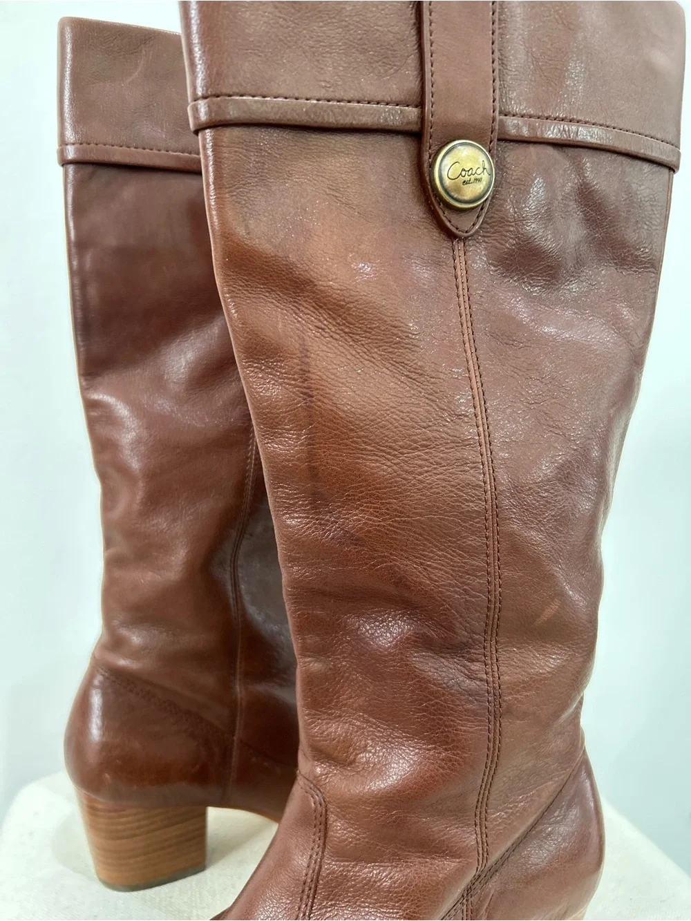 Coach Fayth Leather Riding Boot Chestnut Brown Size 7 B Classic Old Money